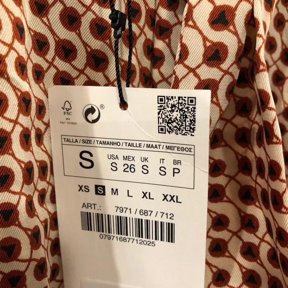 NEW Zara Woman Patterned Tie Neck Blouse Small - Picture 7 of 9